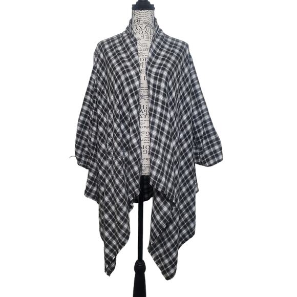 Knox Rose Dark Brown White Plaid Open Waterfall Shawl Cardigan Size Large - Picture 2 of 12